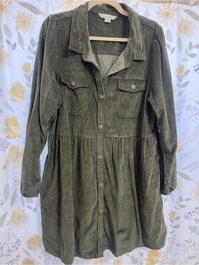 American Eagle Olive Green Corduroy Shirt Dress